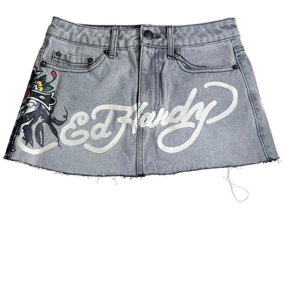NWT Ed Hardy Cross Denim Mini Skirt. Size XS.
Color-Grey Wash - Picture 1 of 10